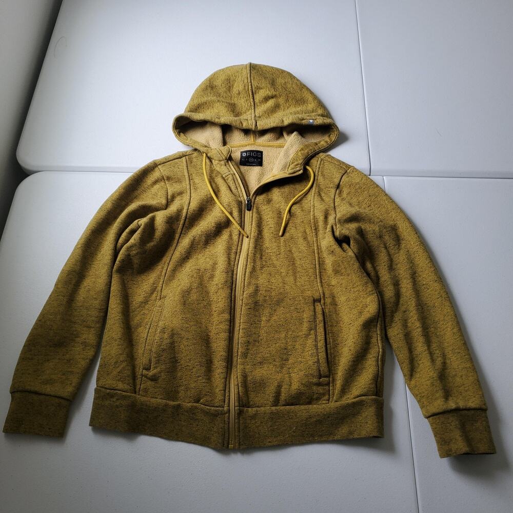 FIGS Hoodie Sweatshirt Mens Medium Yellow Full Zip Fleece Sherpa Lined Warm